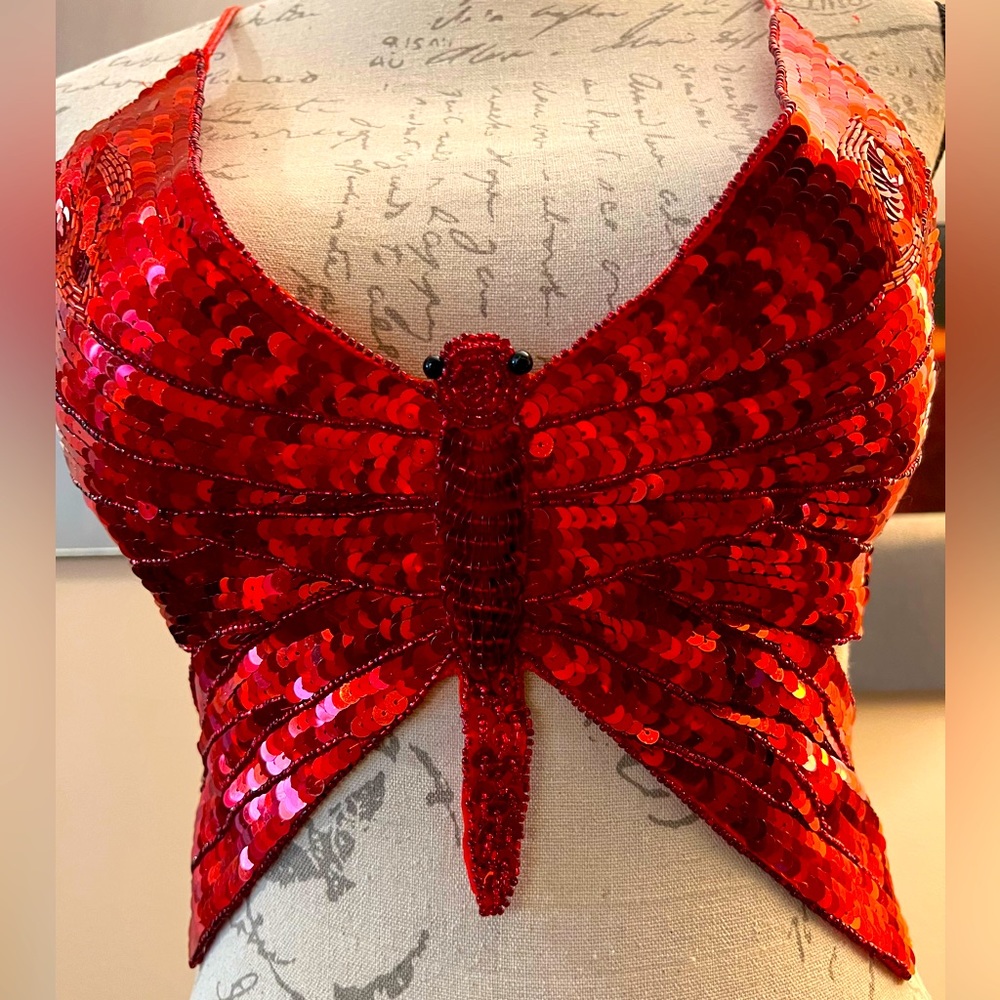 NWOT - Sequined Red Butterfly Halter. New without tags.